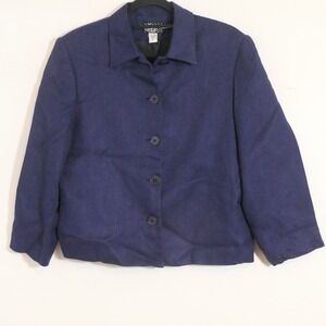 Vintage KGR Women Blazer 12 Navy Linen Blend Dark Academia Textured Minimalist